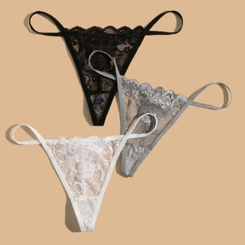 3-Pack Floral Lace Thongs LARGE